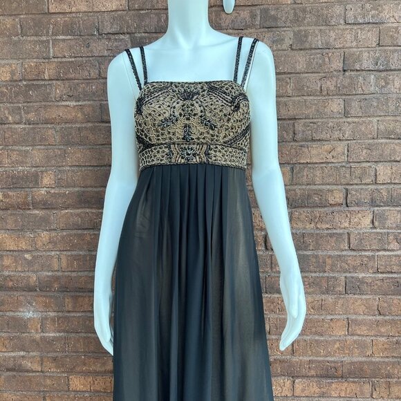 Sue Wong Black & Tan Beaded Evening Dress Gown Sz 4 - Picture 5 of 13